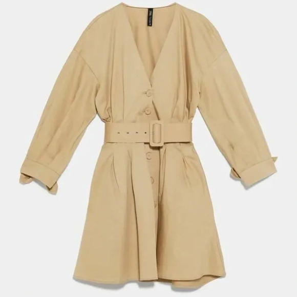 NWOT ZARA BELTED CAMEL DRESS - Picture 7 of 11